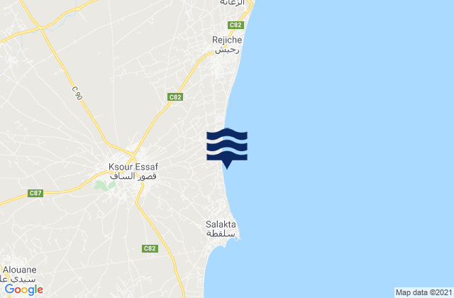 Carte des horaires des marées pour Ksour Essaf, Tunisia