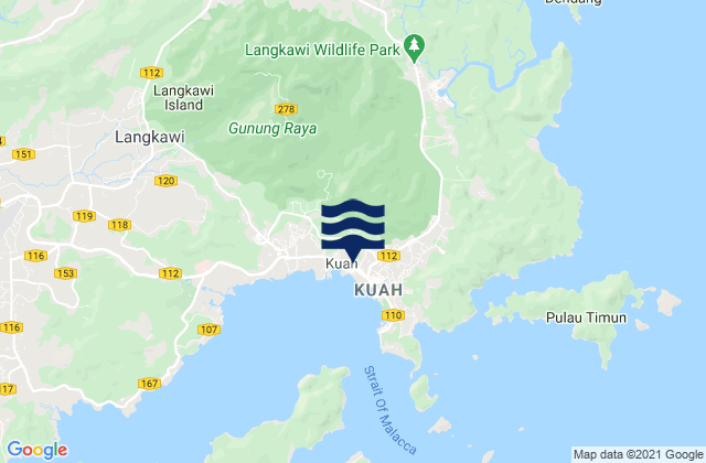 Carte des horaires des marées pour Kuah, Malaysia