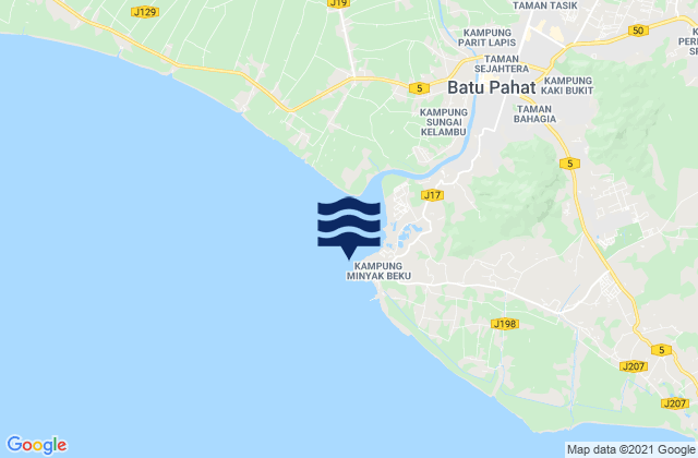 Carte des horaires des marées pour Kuala Batu Pahat, Malaysia