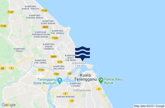 Carte des horaires des marées pour Kuala Trengganu, Malaysia