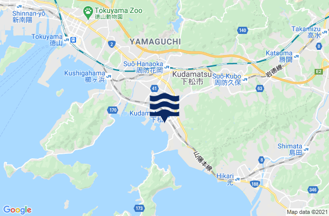 Carte des horaires des marées pour Kudamatsu Shi, Japan