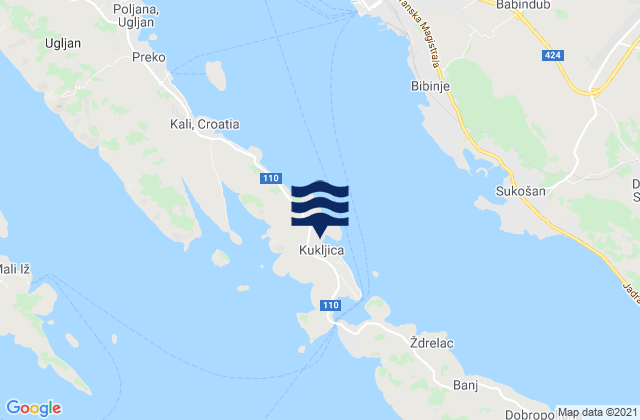 Carte des horaires des marées pour Kukljica, Croatia
