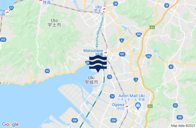 Carte des horaires des marées pour Kumamoto, Japan