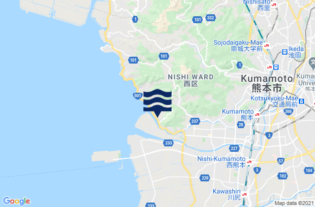 Carte des horaires des marées pour Kumamoto Shi, Japan