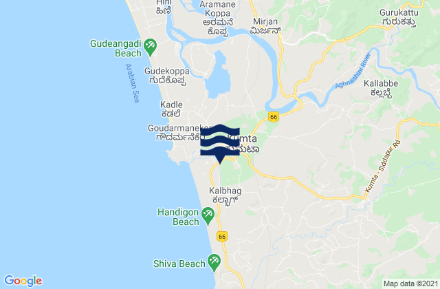 Carte des horaires des marées pour Kumta, India