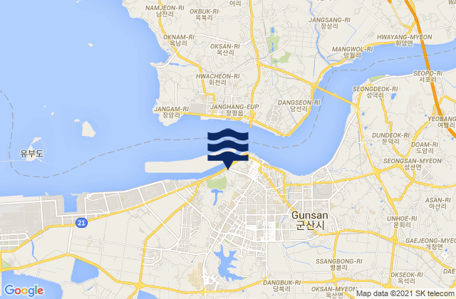 Carte des horaires des marées pour Kunjan, South Korea