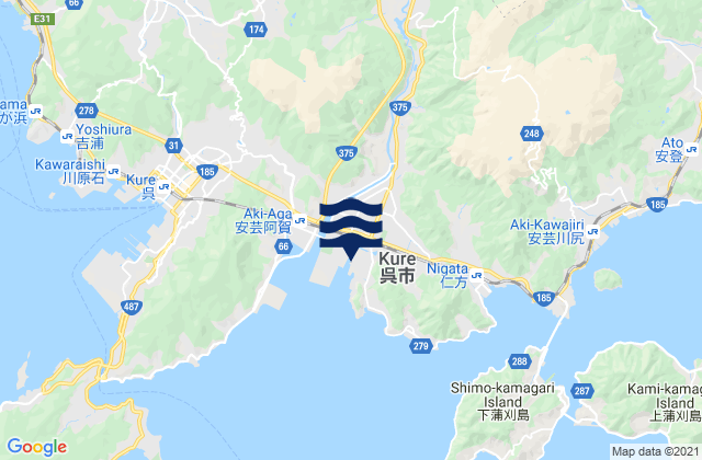 Carte des horaires des marées pour Kure-shi, Japan
