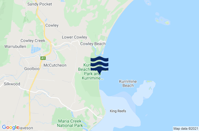 Carte des horaires des marées pour Kurrimine Beach, Australia