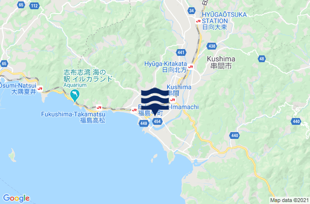 Carte des horaires des marées pour Kushima, Japan