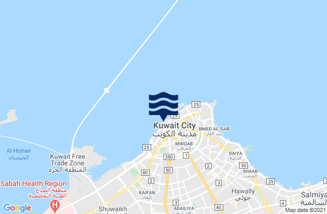 Carte des horaires des marées pour Kuwait City, Kuwait