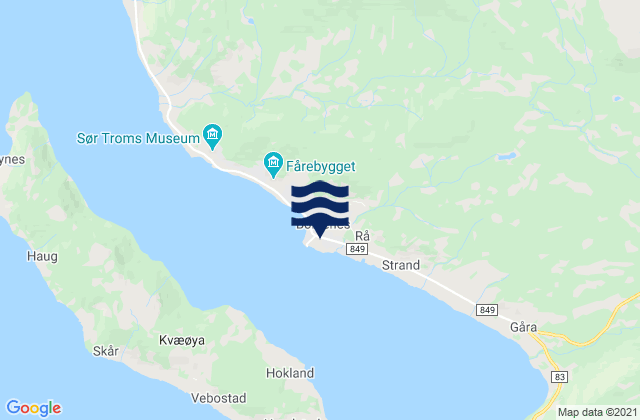 Carte des horaires des marées pour Kvæfjord, Norway