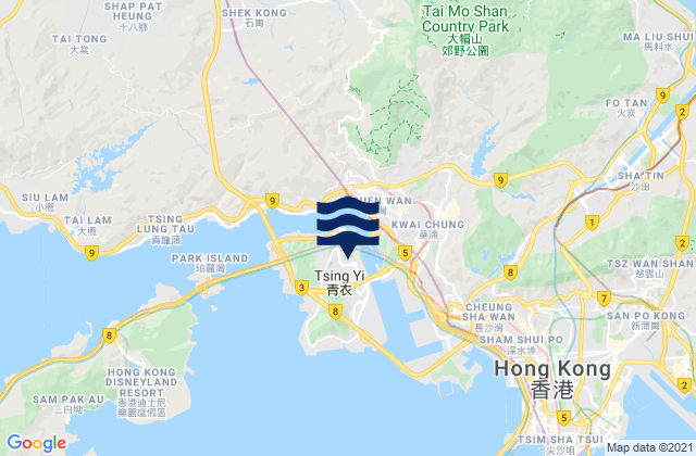 Carte des horaires des marées pour Kwai Tsing, Hong Kong