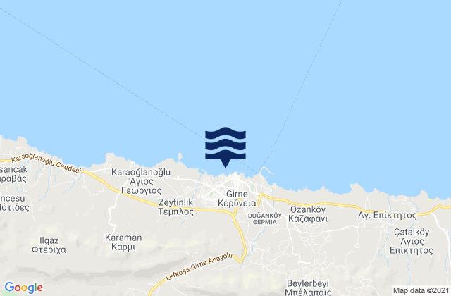 Carte des horaires des marées pour Kyrenia Cyprus, Cyprus