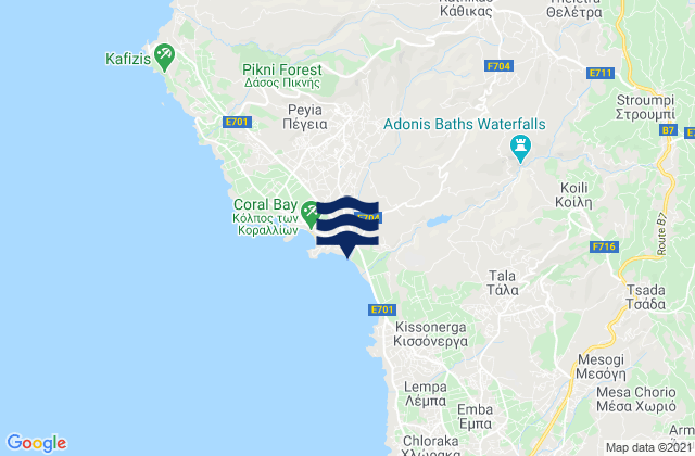 Carte des horaires des marées pour Káthikas, Cyprus