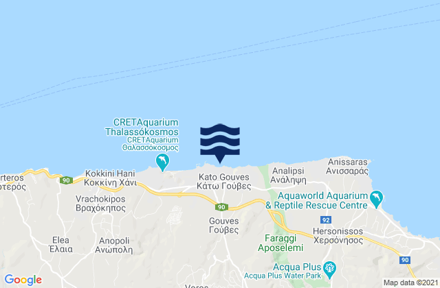Carte des horaires des marées pour Káto Goúves, Greece