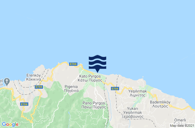 Carte des horaires des marées pour Káto Pýrgos, Cyprus