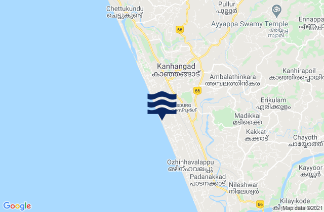 Carte des horaires des marées pour Kānnangād, India