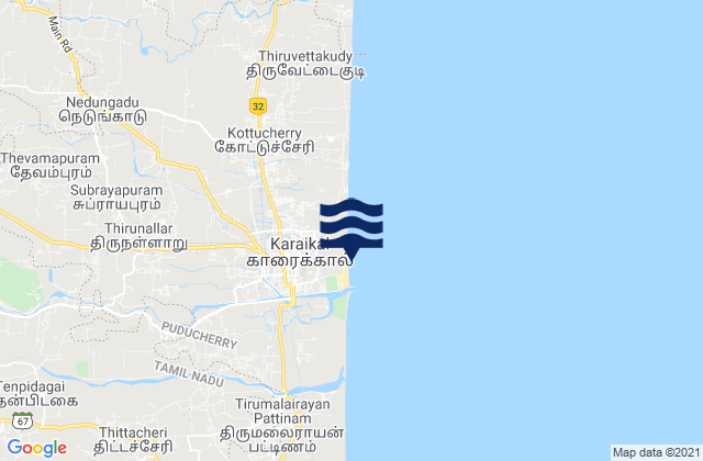 Carte des horaires des marées pour Kāraikāl, India