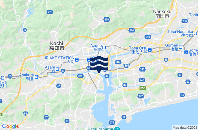 Carte des horaires des marées pour Kōchi Shi, Japan