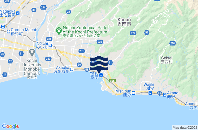 Carte des horaires des marées pour Kōnan Shi, Japan