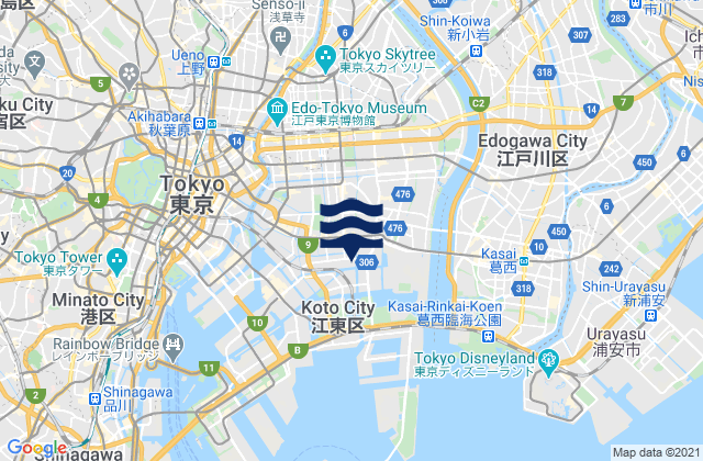 Carte des horaires des marées pour Kōtō-ku, Japan