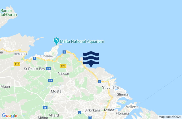 Carte des horaires des marées pour L-Iklin, Malta