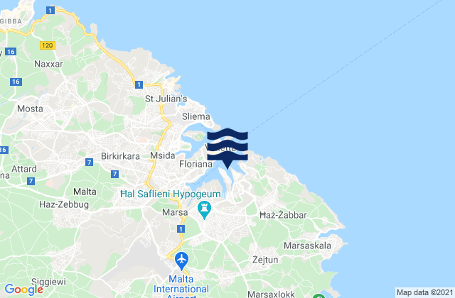 Carte des horaires des marées pour L-Isla, Malta