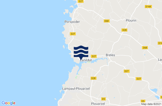 Carte des horaires des marées pour L'Aber Ildut, France