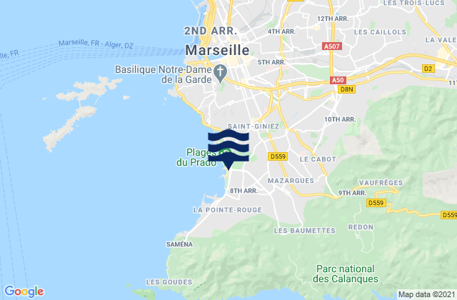 Carte des horaires des marées pour L'Escale Borely, France