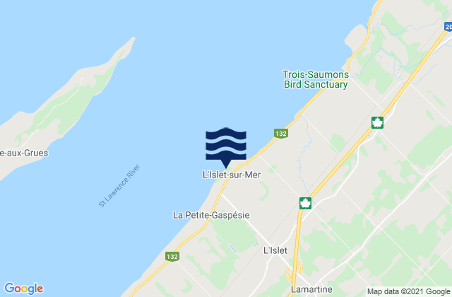Carte des horaires des marées pour L'Islet-sur-Mer, Canada