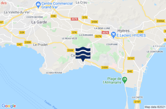 Carte des horaires des marées pour La Crau, France