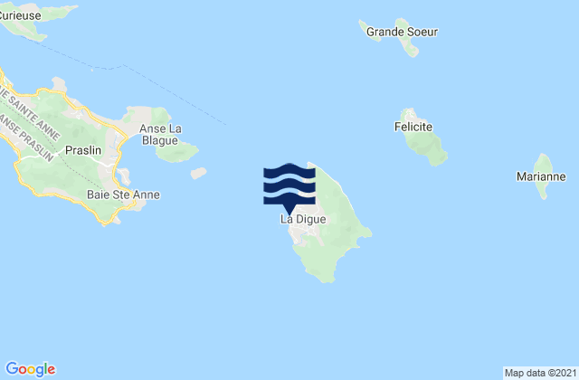 Carte des horaires des marées pour La Digue, Seychelles