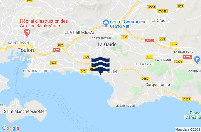 Carte des horaires des marées pour La Farlède, France