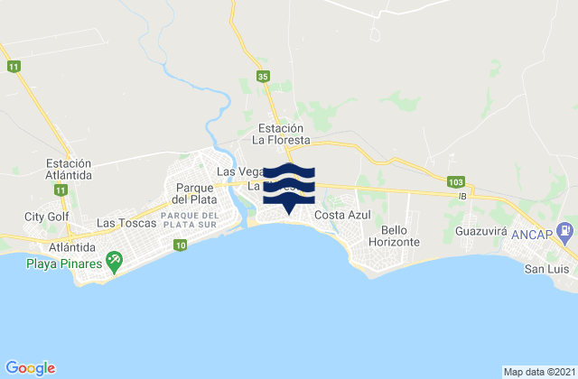 Carte des horaires des marées pour La Floresta, Uruguay