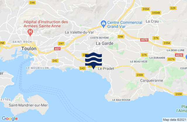 Carte des horaires des marées pour La Garde, France
