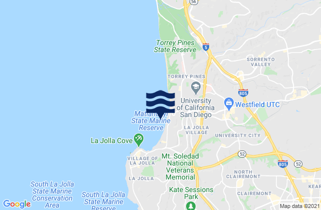 Carte des horaires des marées pour La Jolla (Scripps Institution Wharf), United States