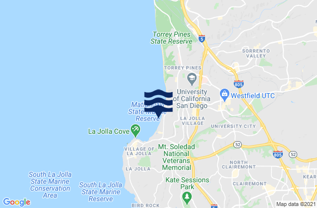 Carte des horaires des marées pour La Jolla Shores Beach, United States
