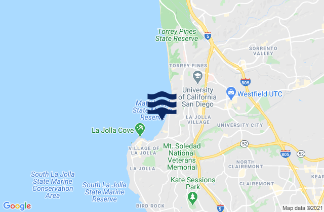 Carte des horaires des marées pour La Jolla Shores, United States