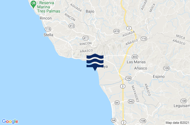 Carte des horaires des marées pour La Playa, Puerto Rico