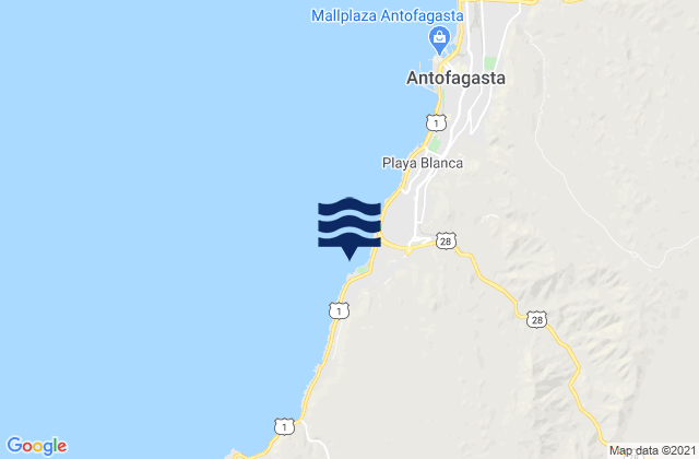 Carte des horaires des marées pour La Puntilla (Antofagasta), Chile