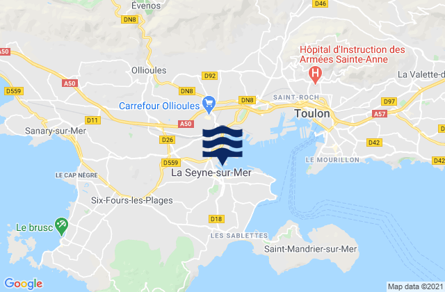 Carte des horaires des marées pour La Seyne-sur-Mer, France