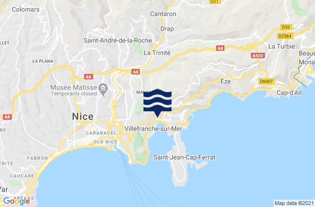 Carte des horaires des marées pour La Trinité, France
