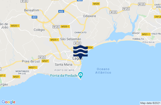 Carte des horaires des marées pour Lagos, Portugal