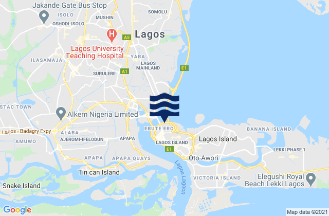 Carte des horaires des marées pour Lagos Island Local Government Area, Nigeria