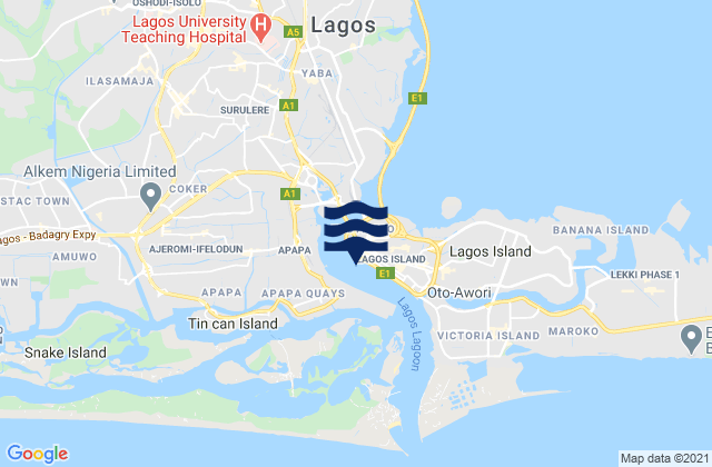 Carte des horaires des marées pour Lagos Lagos River, Nigeria