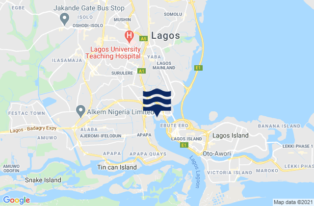 Carte des horaires des marées pour Lagos Mainland Local Government Area, Nigeria