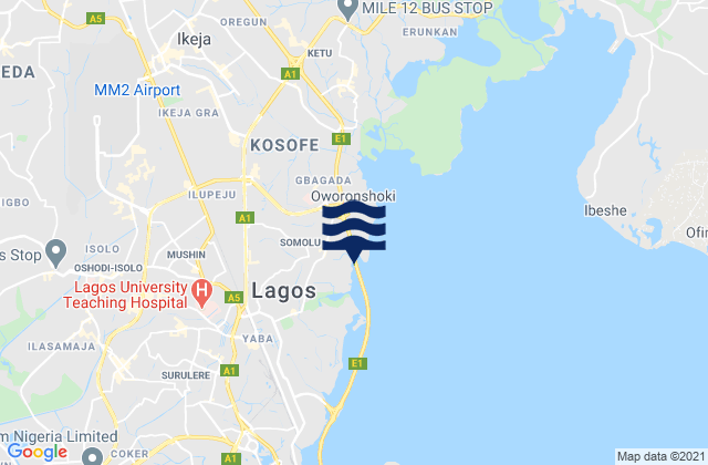 Carte des horaires des marées pour Lagos State, Nigeria
