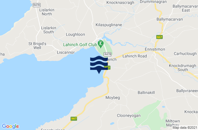 Carte des horaires des marées pour Lahinch - Cornish Left, Ireland