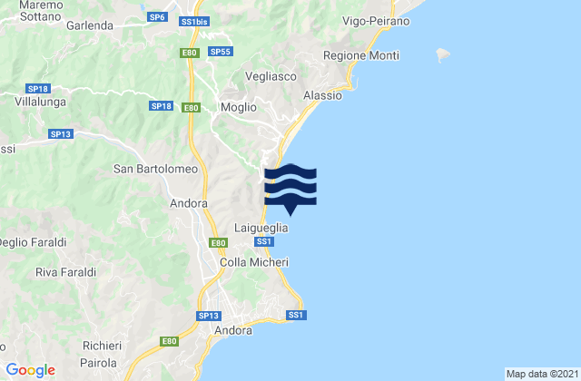Carte des horaires des marées pour Laigueglia, Italy