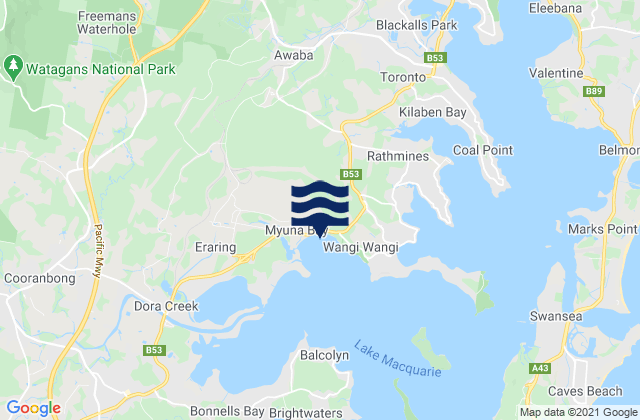 Carte des horaires des marées pour Lake Macquarie Shire, Australia